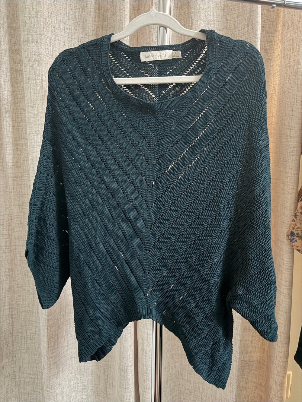 bishop + young Teal Open-Knit Poncho Sweater